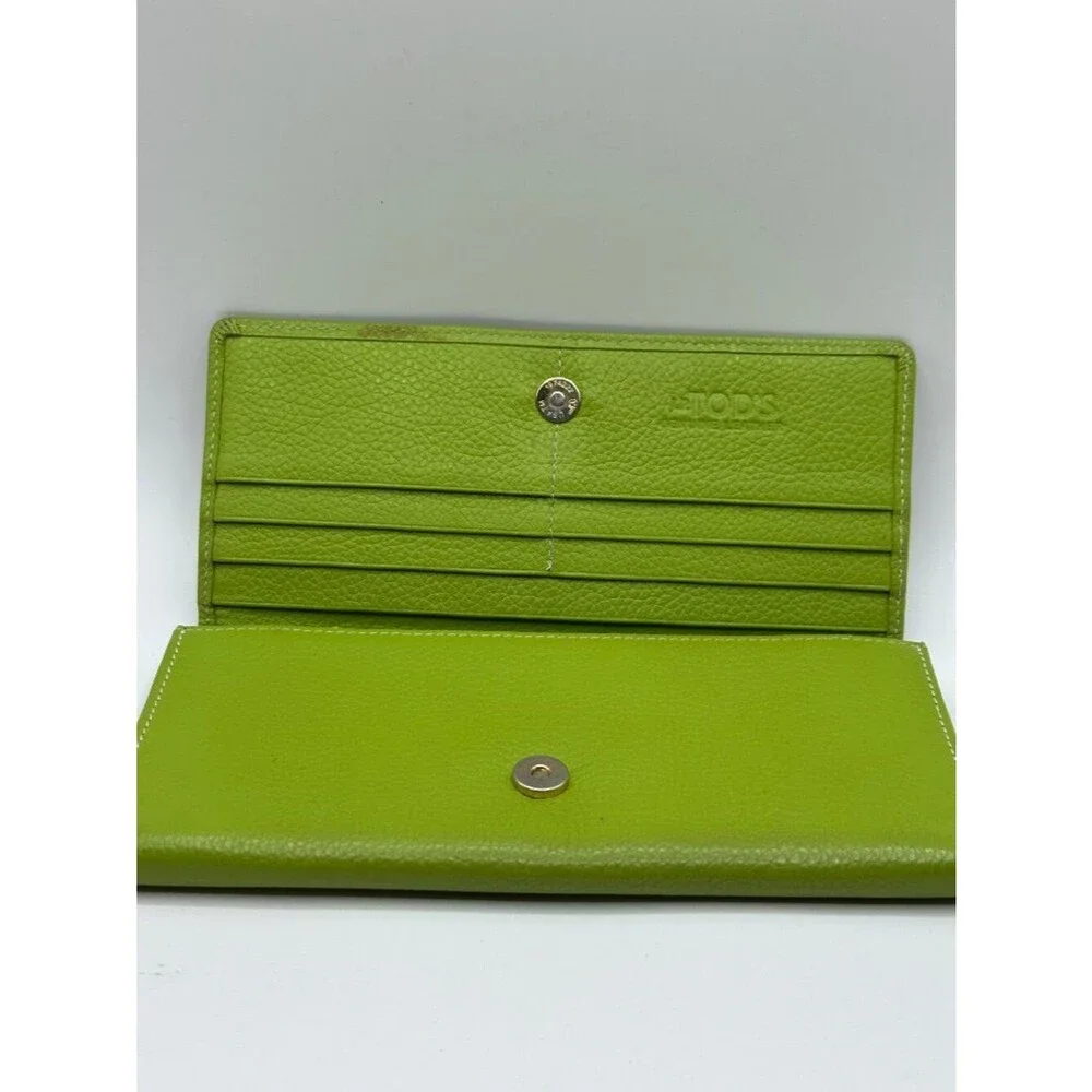 Tod's Lime Green Pebbled Leather Flap Wallet